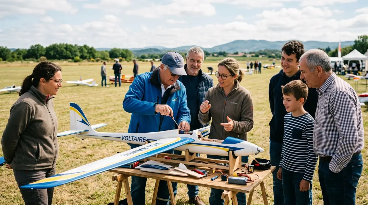 Atelier d'assemblage aéromodéliste encadré par des instructeurs bénévoles